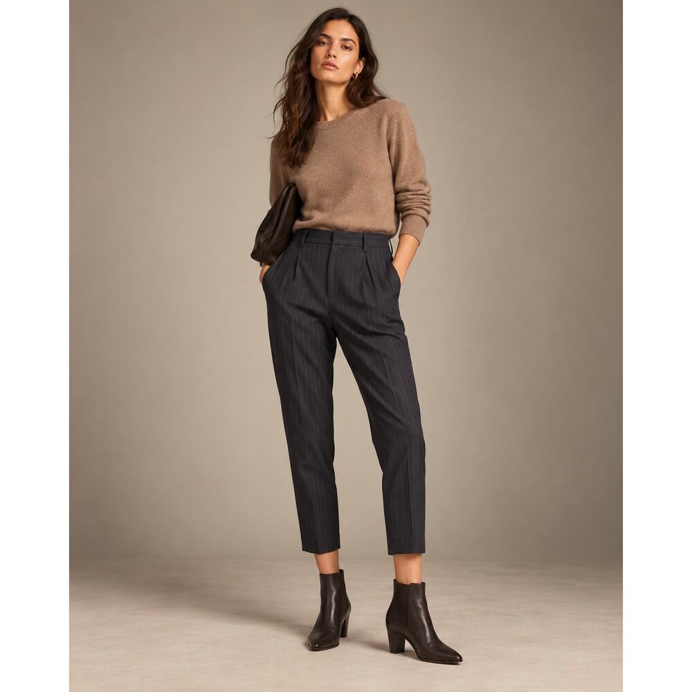 NWT Nili Lotan 8 Virgin Wool Chelsea Pants $595 Pinstripe Straight Leg Dark Navy